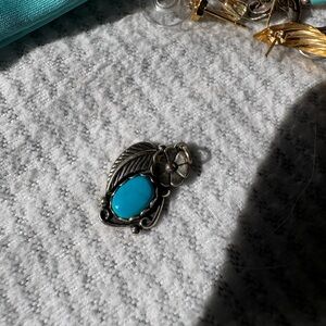 Sterling Silver Turquoise and Silver Floral Pendant